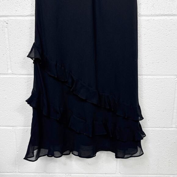 Vintage Ann Taylor Y2K Fairy Goth Silk Midi Dress Black Whimsygoth Vamp - Picture 5 of 7